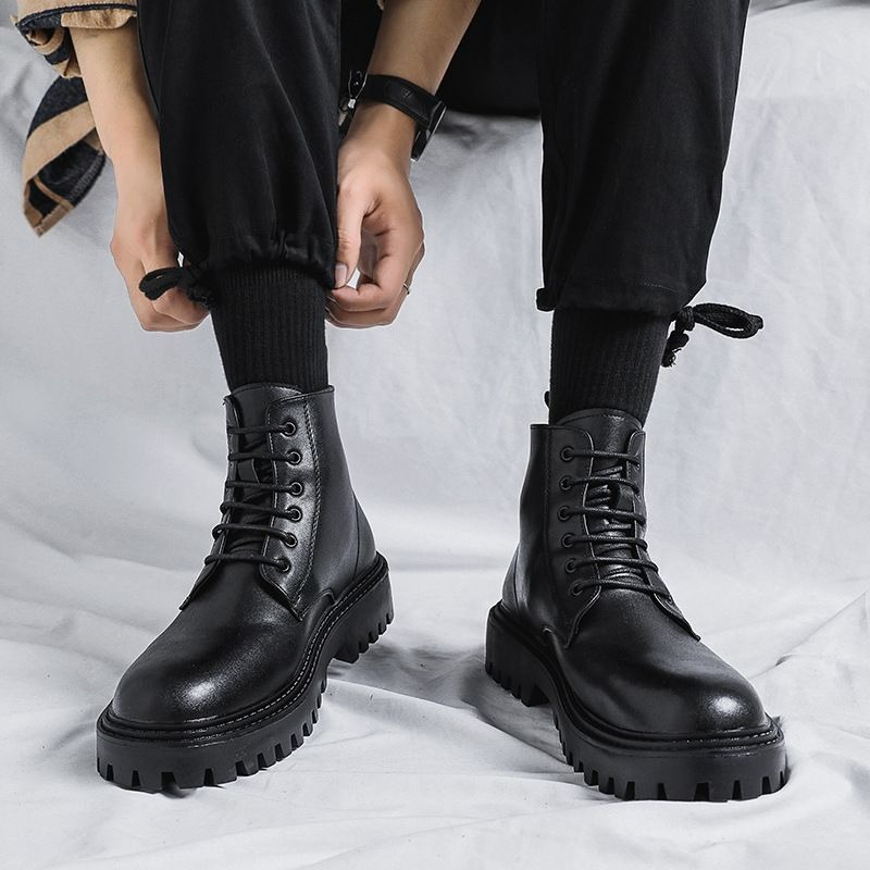 Men High Top Leather Boots Fas - Men'S Shoes Height Increase 评论和价格