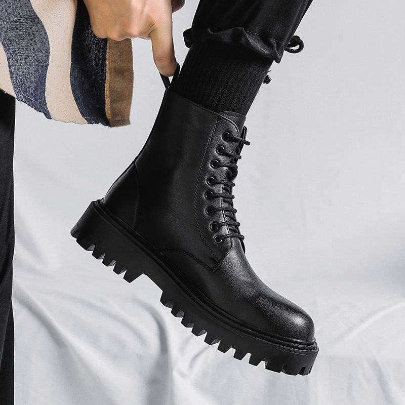Men High Top Leather Boots Fas - Men'S Shoes Height Increase 评论和价格