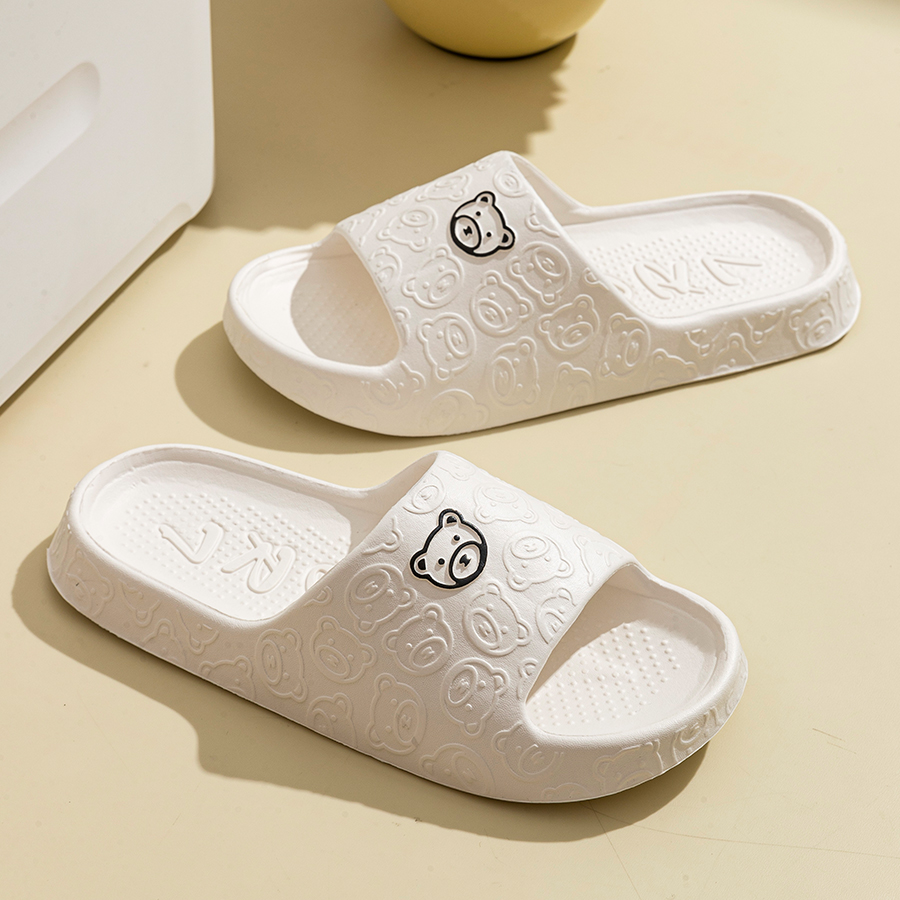 Printting Cute Bear Women Slip - Men Shoes On 评论和价格