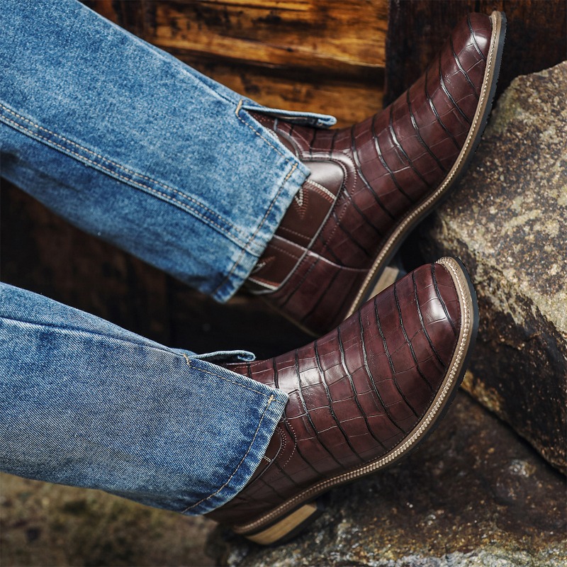 Mens Boots Crocodile Pattern H - Men'S Shoes With Wide Toe Box 评论和价格