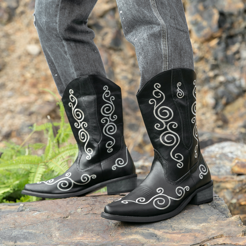 Men Embroidered Western Boots  - Men Shoes Classic 评论和价格